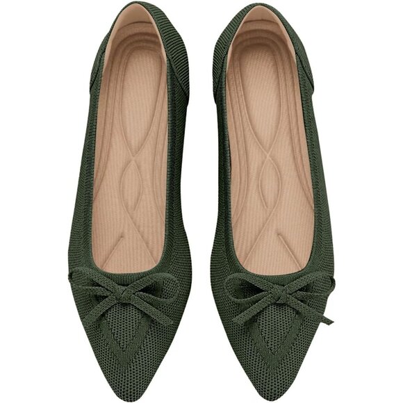 Women Slingback Pointed Toe Green Flats Bow Comfortable Dressy Party Work Shoes - Picture 1 of 6